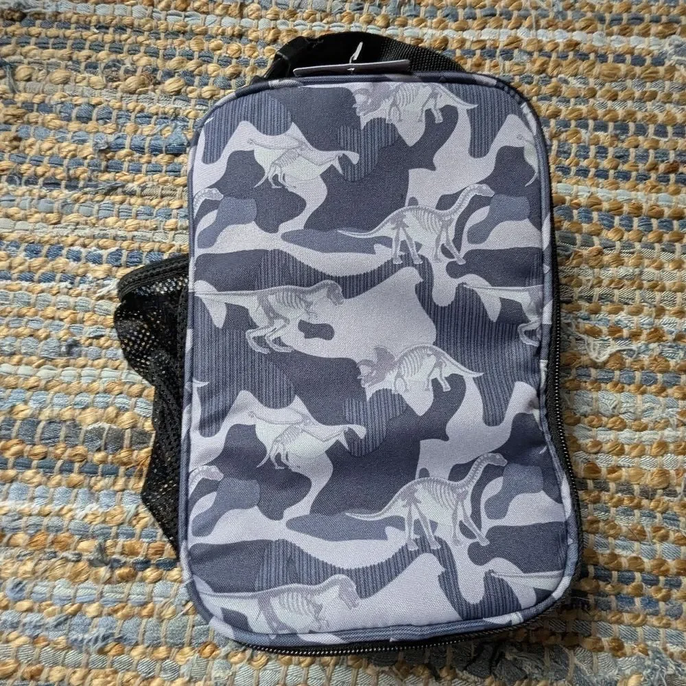Sour Zone Kids Dinosaur Camo Insulated Lunch Bag Gray Prehistoric Print